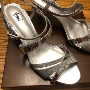 Fiona Metallic Sparkling Silver Strappy Heels.